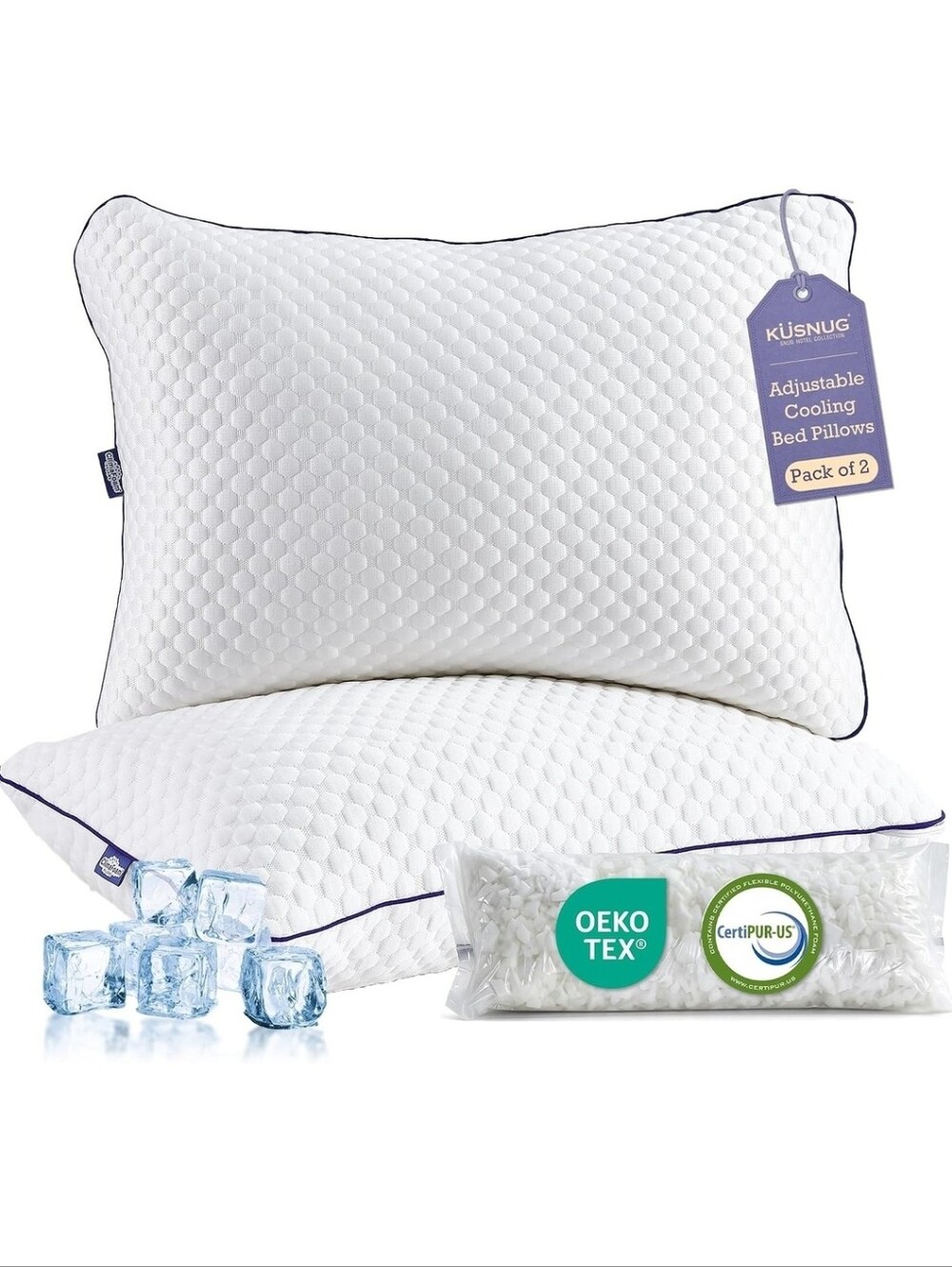 NIB 2 Pack Shredded  Memory Foam Pillows Cooling Bamboo Covers Adjustable Loft